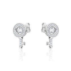 Sterling Silver Pave 'Key' Earrings with Dancing CZ - D-E23